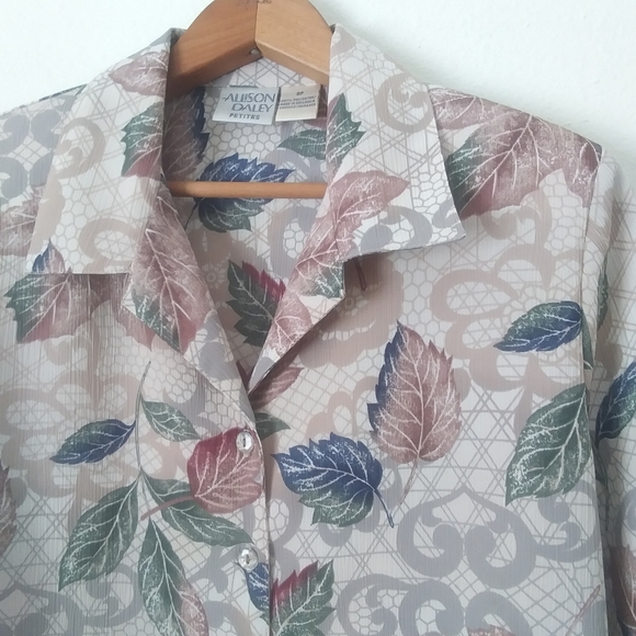 Vintage Allison Daily Petites Fall Leaves Blouse, 8P - Picture 4 of 10